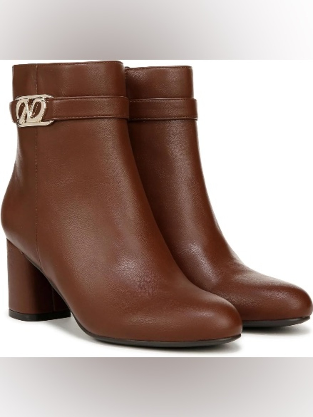 Naturalizer Brown Leather Ankle Booties with Strap Accent